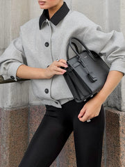 Herringbone textured collar jacket