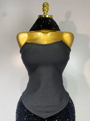 Strapless Sequin Maxi Skirt, Tube Top & Scarf Set