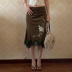 Floral Embroidery Mermaid Midi Skirt