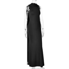 Halter Neck Cape Drape Mermaid Maxi Dress