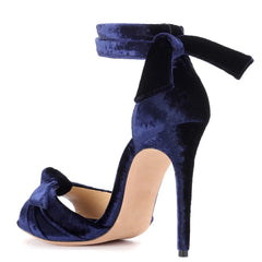 Velvet Bow Tie Ankle Strap Heels
