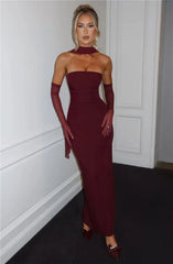 Scarf Collar Strapless Maxi Dress - Backless Bodycon Club & Party