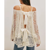 White lace off-shoulder blouse with back bow detail