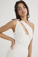 One-Shoulder Ruched Corset Midi Dress