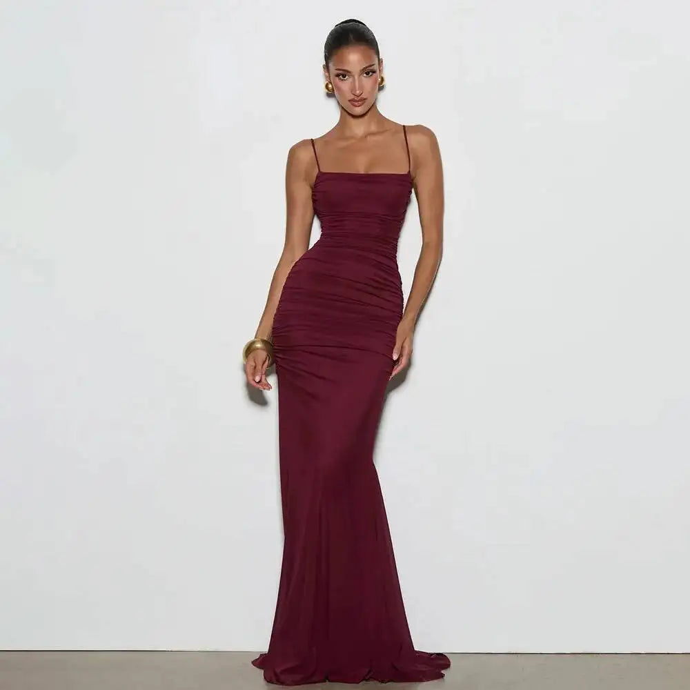Strappy Ruched Column Maxi Dress – Golden Atelier