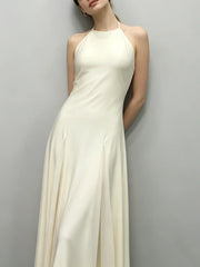Halter Neck A-Line Maxi Dress with Pleated Skirt