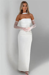 Scarf Collar Strapless Maxi Dress - Backless Bodycon Club & Party
