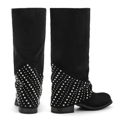 Studded Fold Over Suede Boots