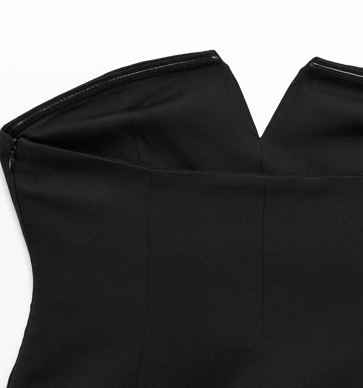 Black strapless dress on a white background
