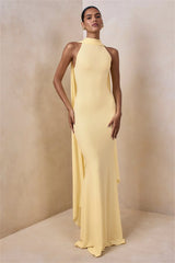Halter Neck Cape Drape Mermaid Maxi Dress