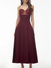 Midi dress with applique mesh bodice and square neckline