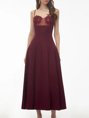 Midi dress with applique mesh bodice and square neckline