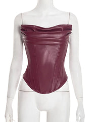 PU Leather Corset Top with Sculpted Strapless Fit