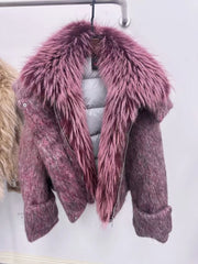 Purple coat with fur collar on a white background
