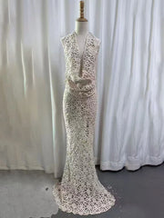 Hollow out lace maxi dress displayed on a mannequin