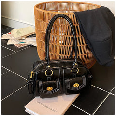 Microfiber Leather Vintage Pocket Satchel – Black & Burgundy