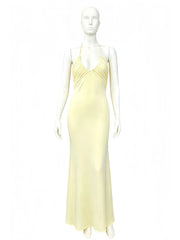 Yellow Halter Neck Ruched Maxi Dress