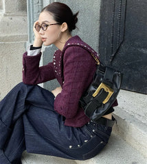 Ruched Microfiber Baguette Shoulder Bag – Black, Ivory & Blush Pink