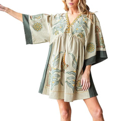 Floral Embroidered V-Neck Mini Dress