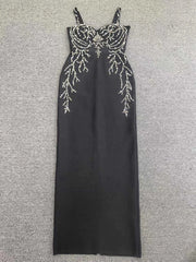 Black Spaghetti Strap Diamond Bandage Gown