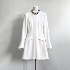 Crystal Embellished Stand Neck Mini Dress