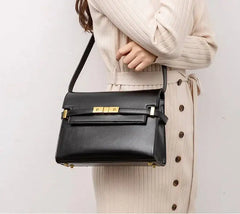Black Structured Messenger Flap Shoulder Bag