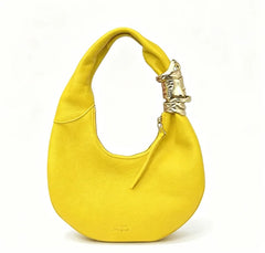Yellow grained leather face hardware shoulder bag