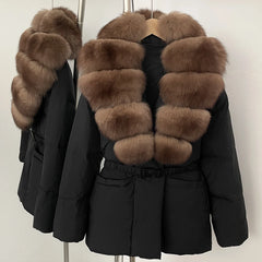 Black coat with brown fur trim