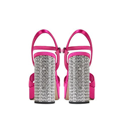 Satin Platform Crystal Embellishment Block Heels