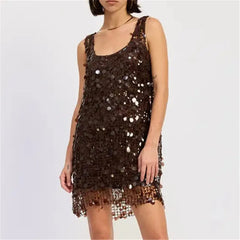 Sequin Mesh Layered Sleeveless Mini Dress