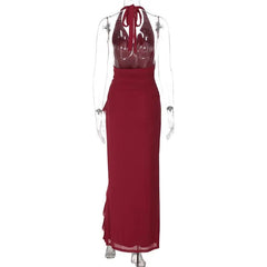 Halter Neck Deep Neck Slit Maxi Dress