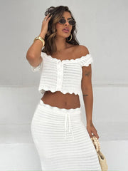 Scalloped Edge Knit Crop Top & Maxi Skirt Two-Piece Set