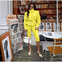 Belted Mock Neck Cropped Jacket