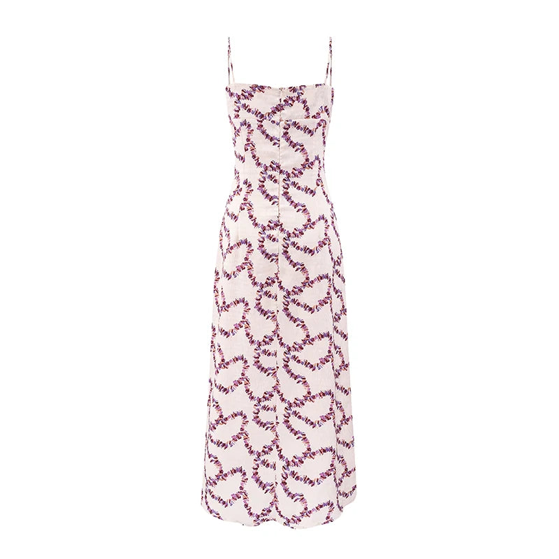 Back view of square neck tie-front sleeveless ankle-length A-line dress