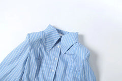 Striped Turn Down Collar Back Tie Up Shirt