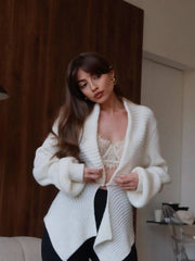 Asymmetrical Ribbed Button Cardigan