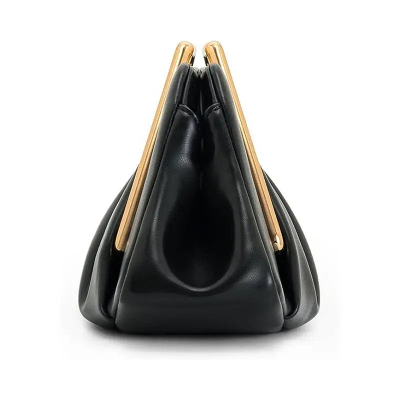 Black handbag with gold accents