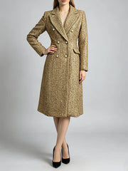 Pearl button tweed double breasted coat front view