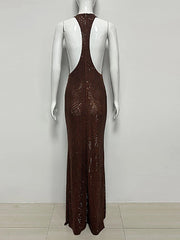 Brown Tank Sequin Maxi Dress