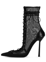 Lace Up Knee High Heel Boots
