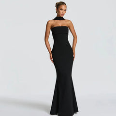 Strapless Maxi Dress with Sculpted Scarf Collar