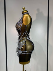 Mesh Bodycon Crystal Butterfly Mini Dress