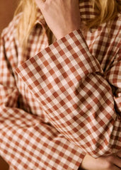 Red Gingham Lapel Long Trench Coat