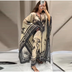Printed Caftan Satin Maxi Dress