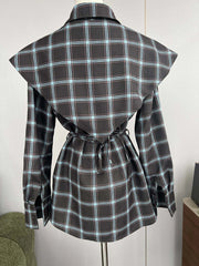 Plaid Lapel Collar Belted Shirt