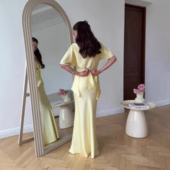 Elegant Yellow Trumpet Skirt & Top Set