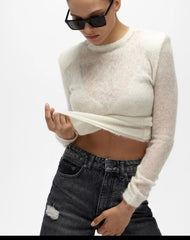 Sheer Knit Shoulder Detail Top