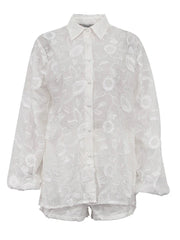 White floral lace blouse on a white background