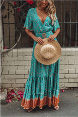Bohemian Floral V-Neck Maxi Dress