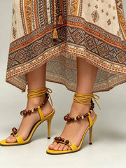Beaded Ankle Strap Stiletto Sandals